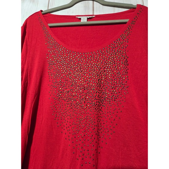 Laura‎ Ashley Red Embellished Scoop Neck 3/4 Sleeve Top Women's XL - Picture 3 of 7